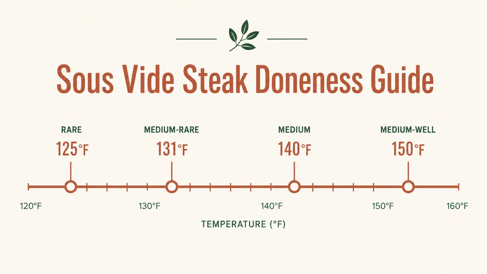 Chart showing recommended sous vide steak temperatures for rare, medium-rare, medium, and medium-well doneness
